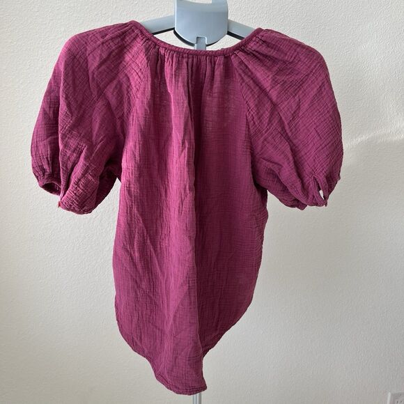 Pilcro Womens Blouse XS Purple Cotton Gauze Puff Sleeve Peasant Cottagecore Boho - Picture 3 of 6